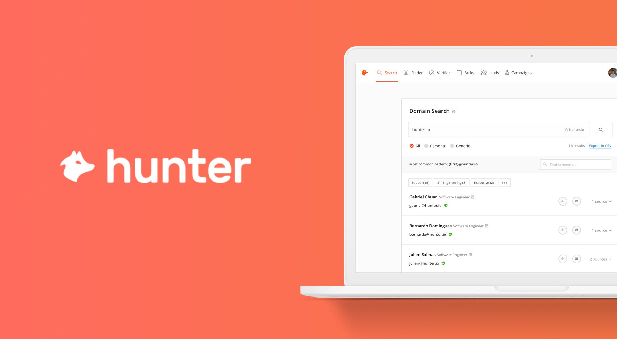 Vista de Hunter.io